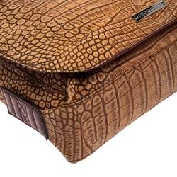 Pre Owned Roberto Cavalli Brown Croc Embossed Leather Messenger Bag