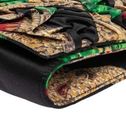 Pre Owned Roberto Cavalli Multicolor Printed Satin Pleated Chain Clutch