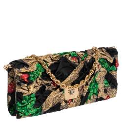 Pre Owned Roberto Cavalli Multicolor Printed Satin Pleated Chain Clutch