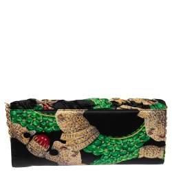 Pre Owned Roberto Cavalli Multicolor Printed Satin Pleated Chain Clutch