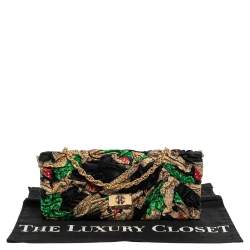 Pre Owned Roberto Cavalli Multicolor Printed Satin Pleated Chain Clutch