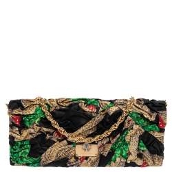 Pre Owned Roberto Cavalli Multicolor Printed Satin Pleated Chain Clutch