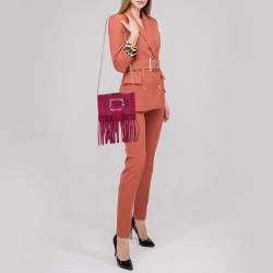 Pre Owned حقيبة كتف روبرتو كافالي سويدي وردي مزينة شراشيب ذات سلسلة