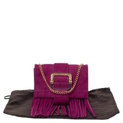 Pre Owned حقيبة كتف روبرتو كافالي سويدي وردي مزينة شراشيب ذات سلسلة