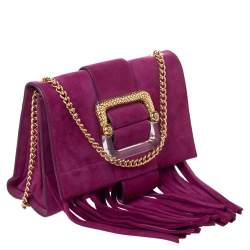 Pre Owned حقيبة كتف روبرتو كافالي سويدي وردي مزينة شراشيب ذات سلسلة