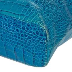 Pre Owned Roberto Cavalli Blue Croc Embossed Leather Shopper Tote