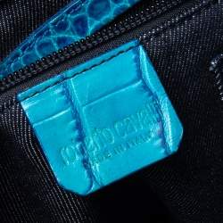 Pre Owned Roberto Cavalli Blue Croc Embossed Leather Shopper Tote