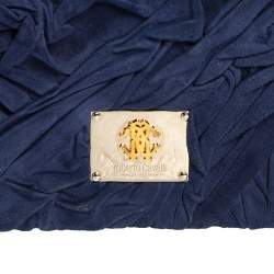 Pre Owned حقيبة كلتش روبرتو كافالي سويدي أزرق بطيات وسلسلة