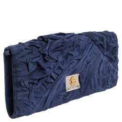 Pre Owned حقيبة كلتش روبرتو كافالي سويدي أزرق بطيات وسلسلة