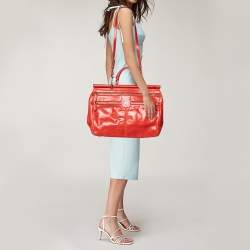 Roberto Cavalli Orange Leather Multiple Pocket Top Handle Bag