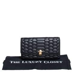 Pre Owned Roberto Cavalli Black Quilted Leather Flap Continental Wallet