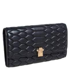 Pre Owned Roberto Cavalli Black Quilted Leather Flap Continental Wallet
