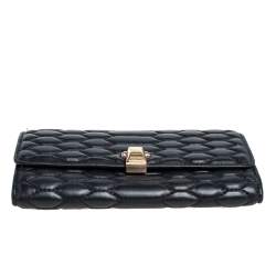 Pre Owned Roberto Cavalli Black Quilted Leather Flap Continental Wallet