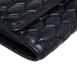 Pre Owned Roberto Cavalli Black Quilted Leather Flap Continental Wallet