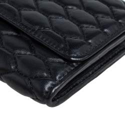 Pre Owned Roberto Cavalli Black Quilted Leather Flap Continental Wallet