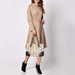 مملوكة مسبقًا Roberto Cavalli Black/Beige Leather and Python Cut Out Flap Tote