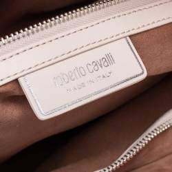 مملوكة مسبقًا Roberto Cavalli Black/Beige Leather and Python Cut Out Flap Tote