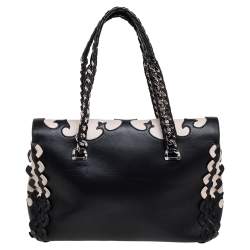 مملوكة مسبقًا Roberto Cavalli Black/Beige Leather and Python Cut Out Flap Tote