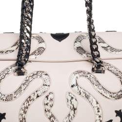 مملوكة مسبقًا Roberto Cavalli Black/Beige Leather and Python Cut Out Flap Tote