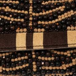 Pre Owned Roberto Cavalli Brown Fabric Beads Embellished Chain Clutch