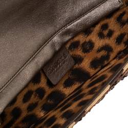 Pre Owned Roberto Cavalli Brown Fabric Beads Embellished Chain Clutch