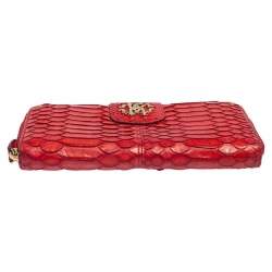 Pre Owned Roberto Cavalli Red Python Zip Around Wallet