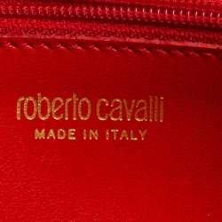 Pre Owned Roberto Cavalli Red Python Zip Around Wallet