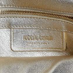 Roberto Cavalli Black Floral Print Satin Shoulder Bag