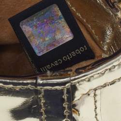 Pre Owned حقيبة يد صغيرة روبرتو كافالي سلسلة جلد لامع ذهبي ميتالك