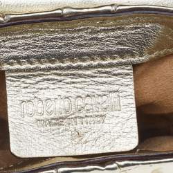 Pre Owned حقيبة يد صغيرة روبرتو كافالي سلسلة جلد لامع ذهبي ميتالك