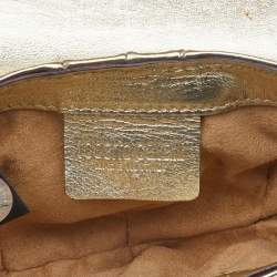 Pre Owned حقيبة يد صغيرة روبرتو كافالي سلسلة جلد لامع ذهبي ميتالك