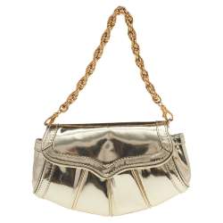 Pre Owned حقيبة يد صغيرة روبرتو كافالي سلسلة جلد لامع ذهبي ميتالك