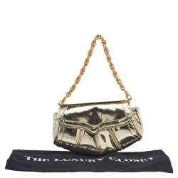 Pre Owned حقيبة يد صغيرة روبرتو كافالي سلسلة جلد لامع ذهبي ميتالك