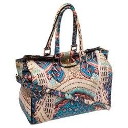 Pre Owned Roberto Cavalli Multicolor Graphic Print Leather Convertible Tote
