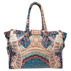 Pre Owned Roberto Cavalli Multicolor Graphic Print Leather Convertible Tote