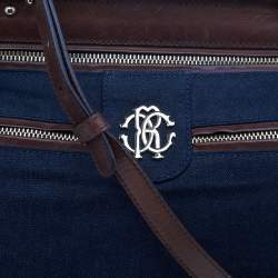 Pre Owned Roberto Cavalli Navy-Blue, Brown Denim And Leather Top Handle Bag