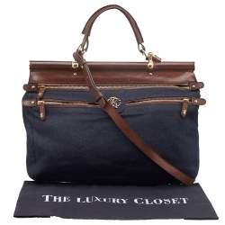 Pre Owned Roberto Cavalli Navy-Blue, Brown Denim And Leather Top Handle Bag