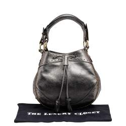 Pre Owned Roberto Cavalli Metallic Grey Drawstring Hobo