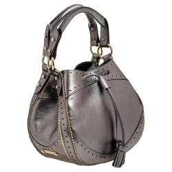 Pre Owned Roberto Cavalli Metallic Grey Drawstring Hobo