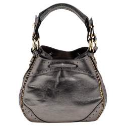 Pre Owned Roberto Cavalli Metallic Grey Drawstring Hobo