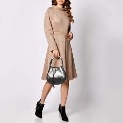 Pre Owned Roberto Cavalli Metallic Grey Drawstring Hobo