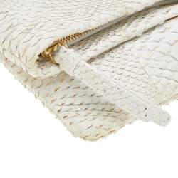 Pre Owned Roberto Cavalli White Python Crystal Fold Over Clutch