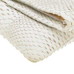 Pre Owned Roberto Cavalli White Python Crystal Fold Over Clutch