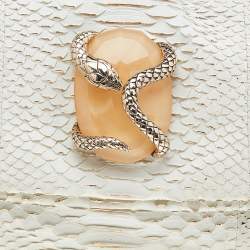 Pre Owned Roberto Cavalli White Python Crystal Fold Over Clutch