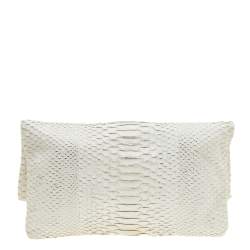 Pre Owned Roberto Cavalli White Python Crystal Fold Over Clutch