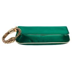مملوكة مسبقًا Roberto Cavalli Green Satin Serpent Wristlet Clutch