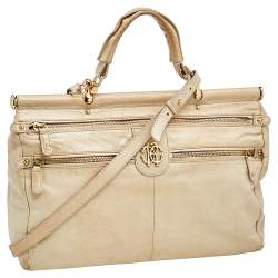 Roberto Cavalli Beige Leather Multiple Pocket Top Handle Bag