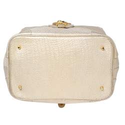 Pre Owned حقيبة يد روبرتو كافالي جلد ذهبي/ كريمي ميتالك