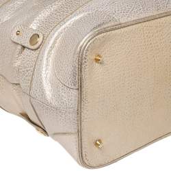 Pre Owned حقيبة يد روبرتو كافالي جلد ذهبي/ كريمي ميتالك