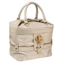 Pre Owned حقيبة يد روبرتو كافالي جلد ذهبي/ كريمي ميتالك